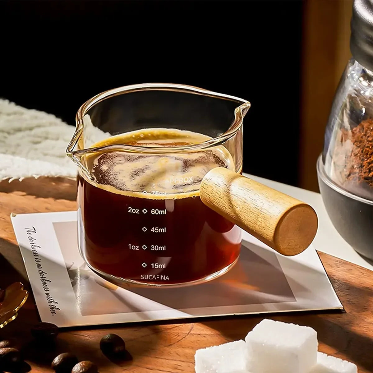 Glass Espresso Measuring Cup with Wood Handle | Coffee Mug Espresso Measuring Cup SPOT
