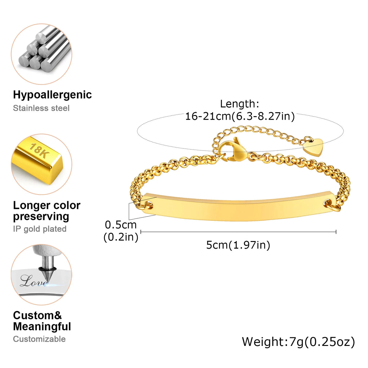Personalized Name Bar Bracelet – Engraved Stainless Steel Engraved ID Bracelet SPOT