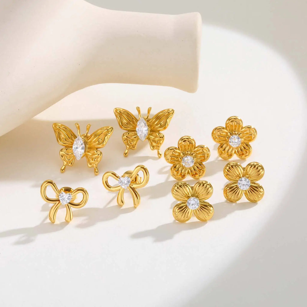 Zirconia Butterfly Bow Stud Earrings – Gold Hypoallergenic Stud Earrings SPOT