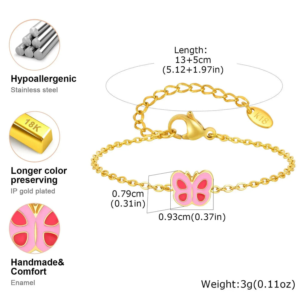 Kids Charm Anklet – Heart Flower Butterfly | Stainless Steel Kids Charm Anklet SPOT