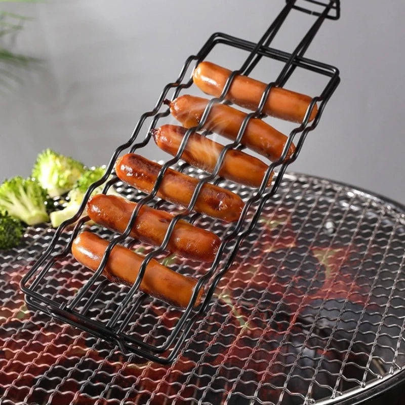 Wood Handle Non-Stick BBQ Tongs – Sausage & Hot Dog Clamp BBQ Grill Tongs SPOT