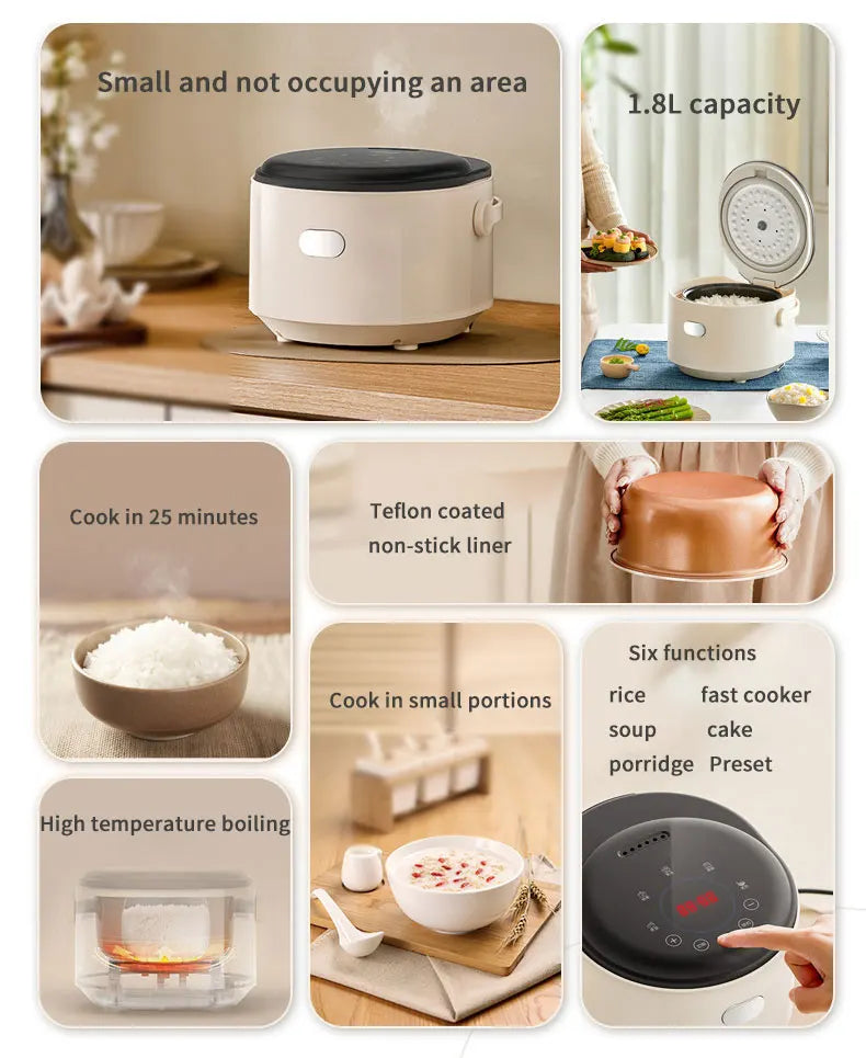 DUTRIEUX 1.8L Mini Rice Cooker – Digital Timer & Non-Stick Pot Mini Rice Cooker SPOT