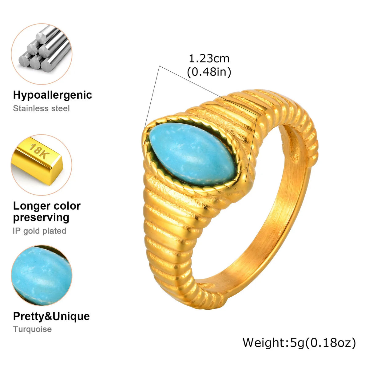 Women's Gold Turquoise Stone Ring – Waterproof Stainless Steel Fashion Ring SPOT