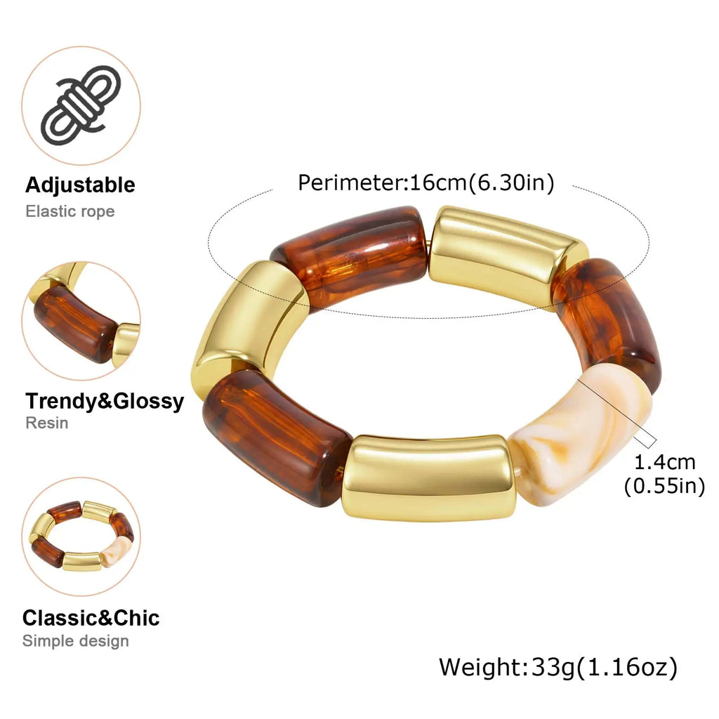 Chunky Resin Stretch Bracelet – Amber Brown Vintage Stack Jewelry Resin Stretch Bracelet SPOT