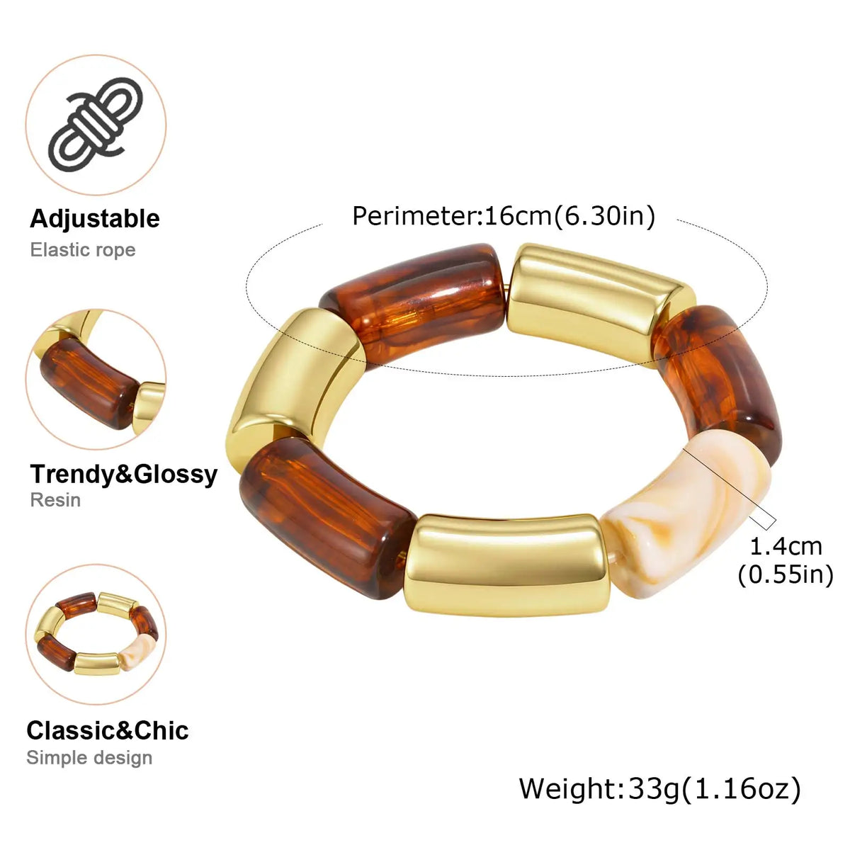 Chunky Resin Stretch Bracelet – Amber Brown Vintage Stack Jewelry Resin Stretch Bracelet SPOT