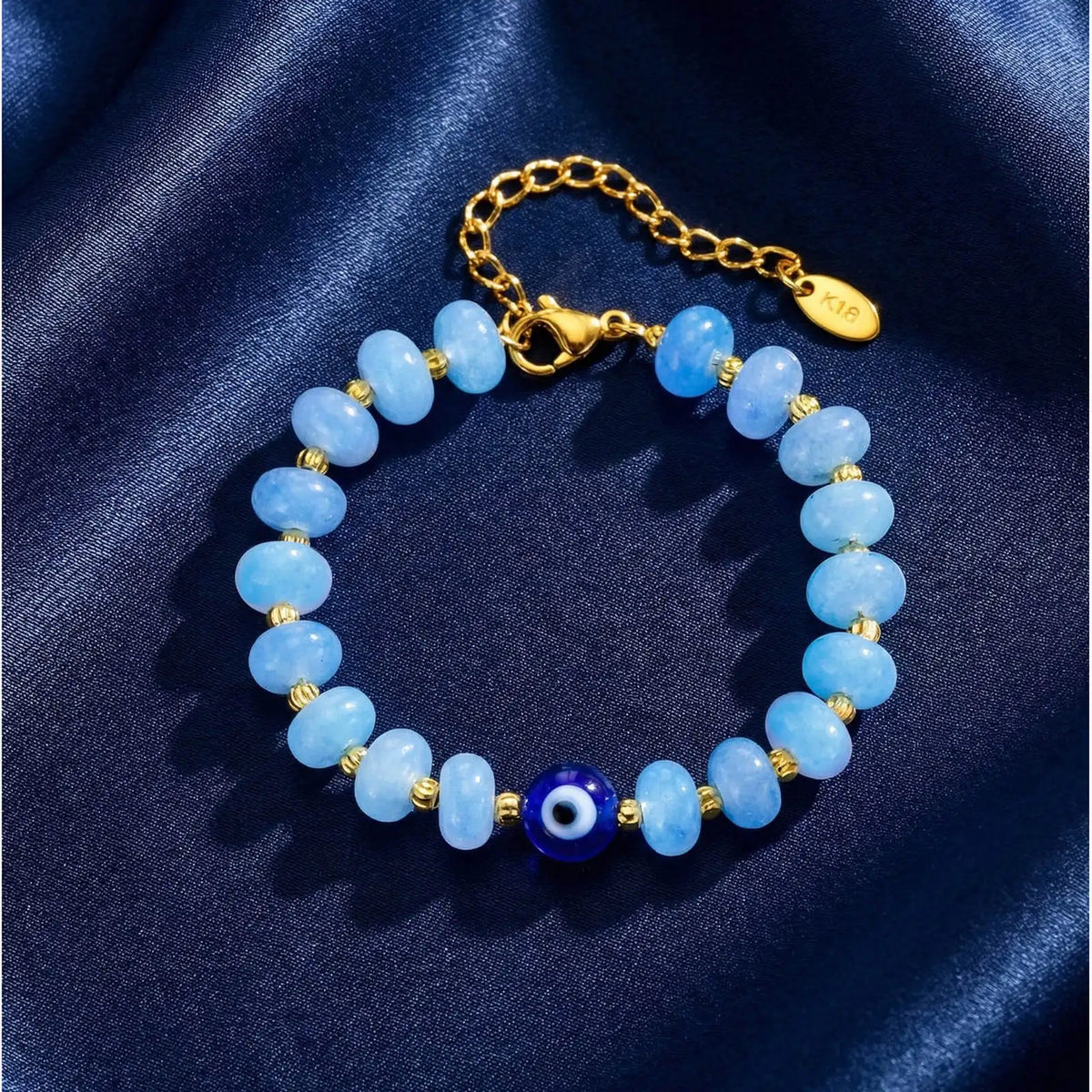 Evil Eye Gemstone Beaded Bracelet – Gold Plated Adjustable Beaded Gemstone Bracelet SPOT