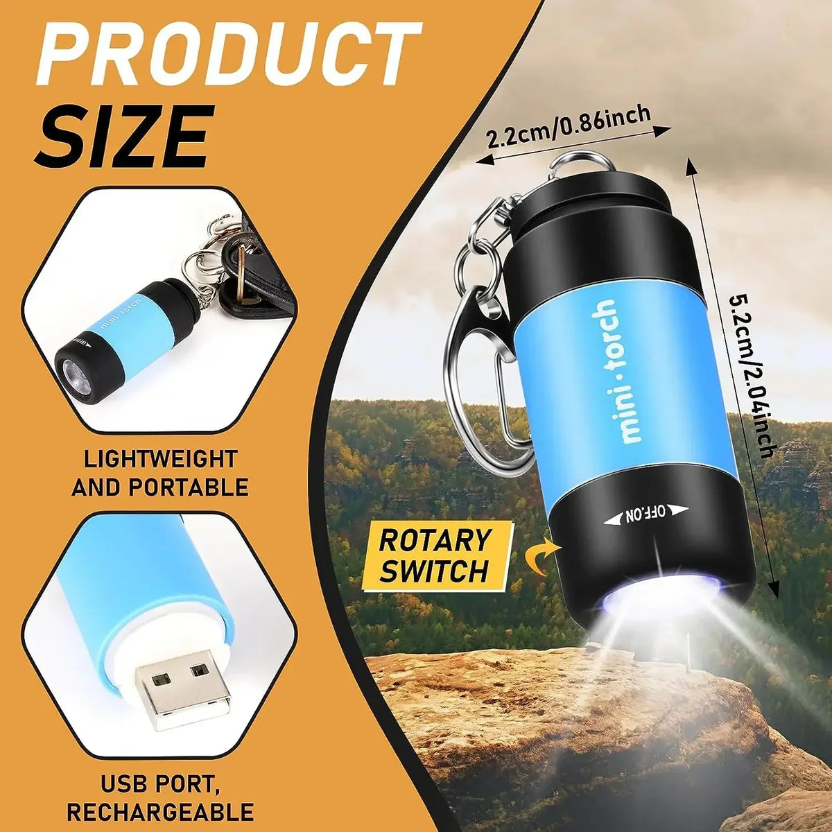 USB Rechargeable LED Keychain Flashlight – Waterproof EDC Light Keychain Flashlight SPOT