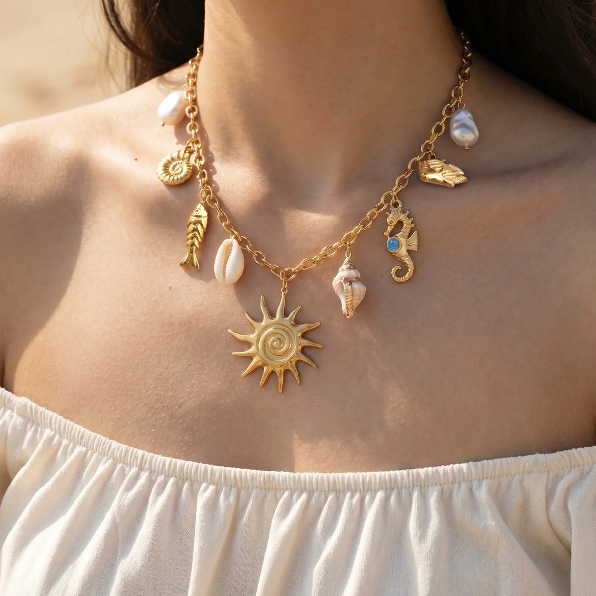 Ocean Charm Pendant Necklace – Gold PVD Stainless Steel Pendant Necklace SPOT
