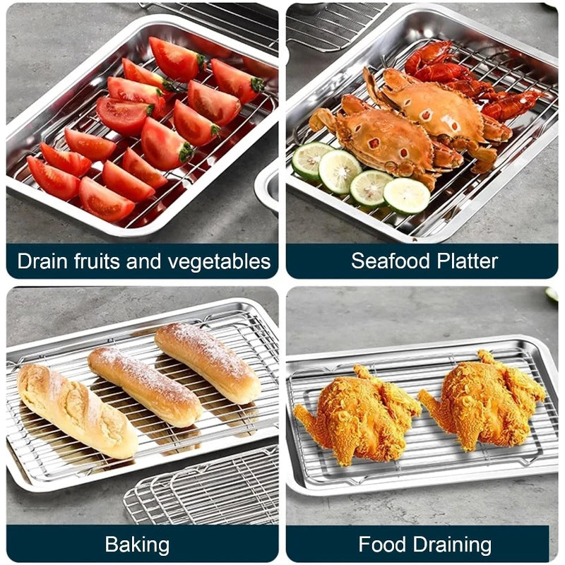 Stainless Steel Oil Draining Tray with Mesh Rack | Fried Food Oil Draining Tray SPOT