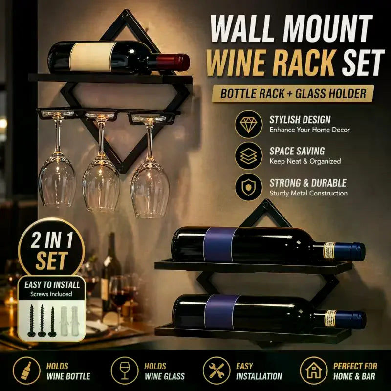Wall Mount Wine Rack – Bottle & Glass Holder for Home Bar Wall Wine Rack SPOT