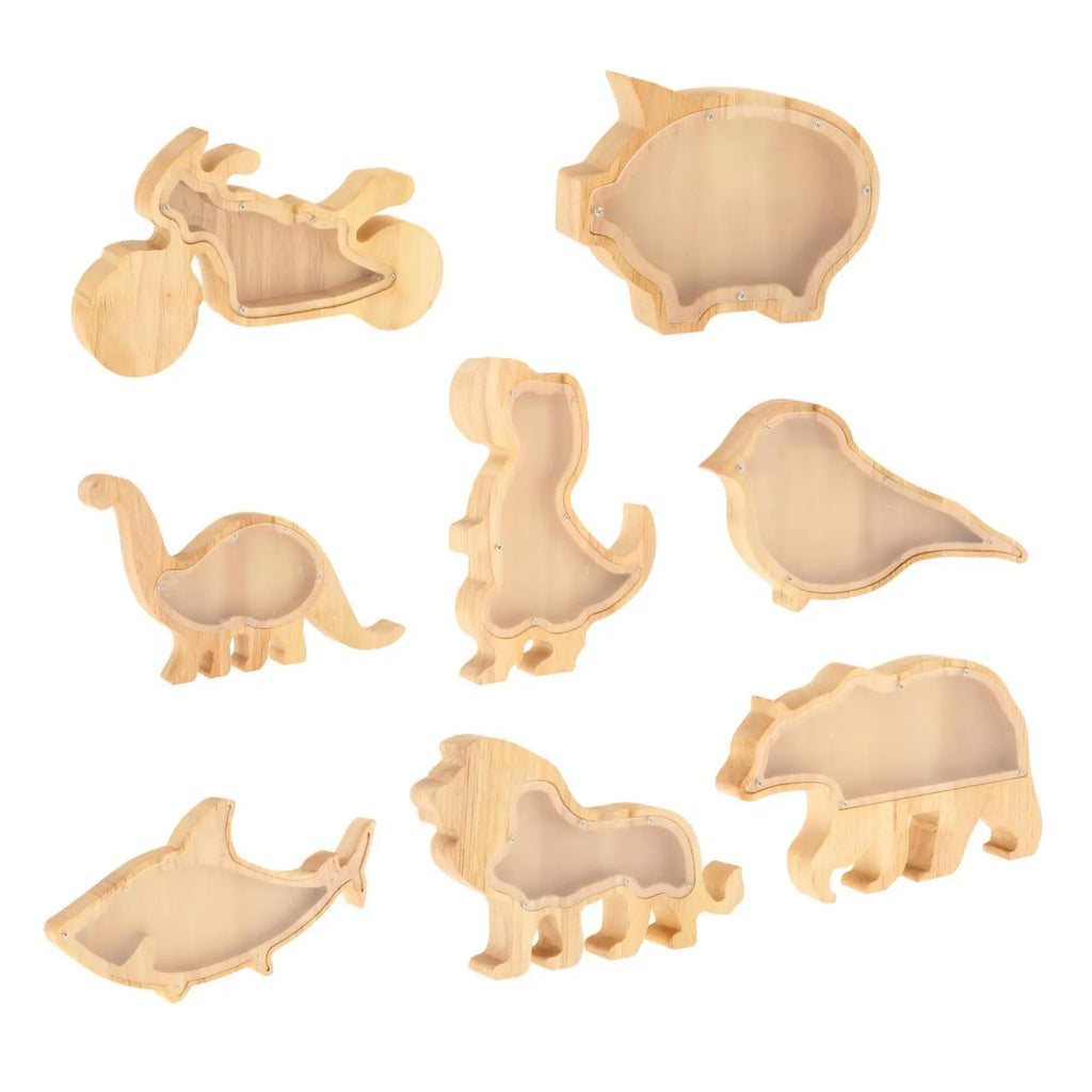 Wooden Animal Coin Saving Box – Decorative Piggy Bank Statue Decorative Coin Bank SPOT
