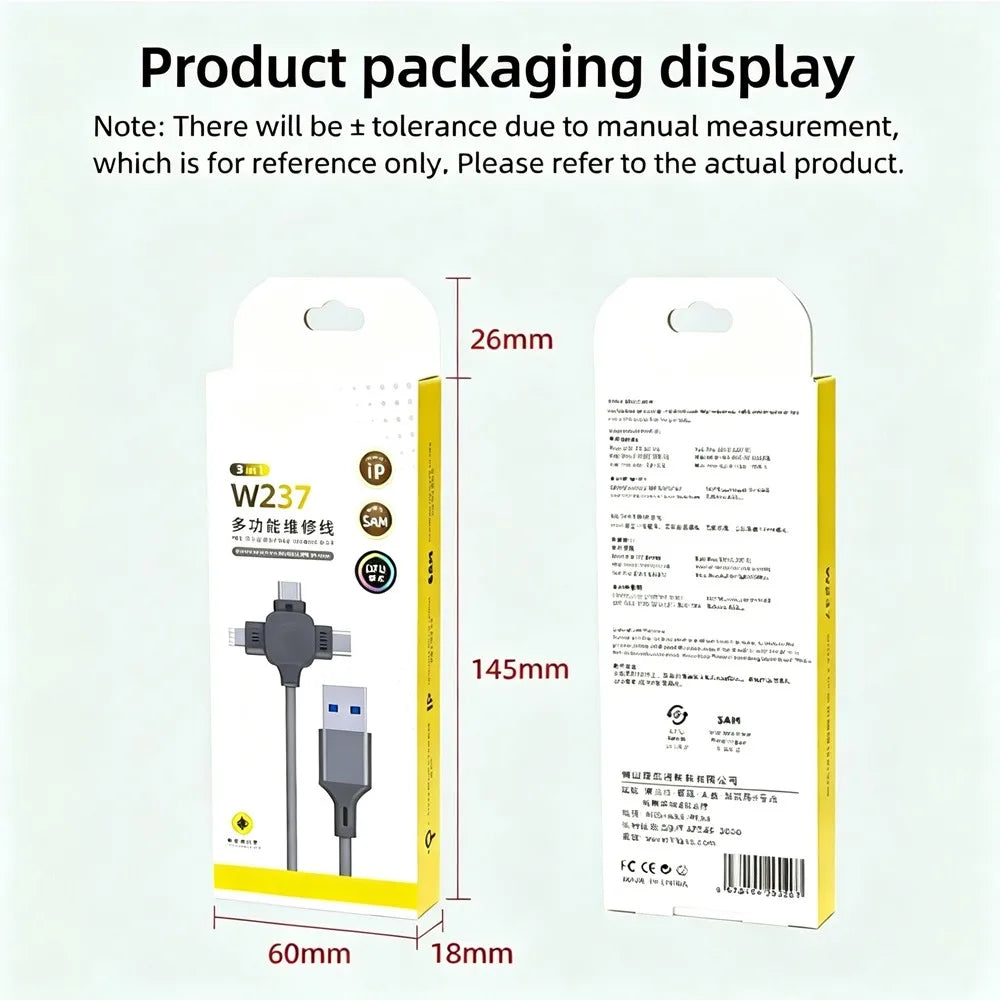3-in-1 USB Cable – Lightning, Micro USB & Type-C Debug Tool USB Debug Cable SPOT