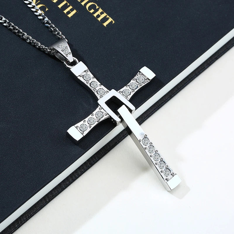 Meaeguet Men's Stainless Steel CZ Cross Pendant Necklace Cross Pendant Necklace SPOT
