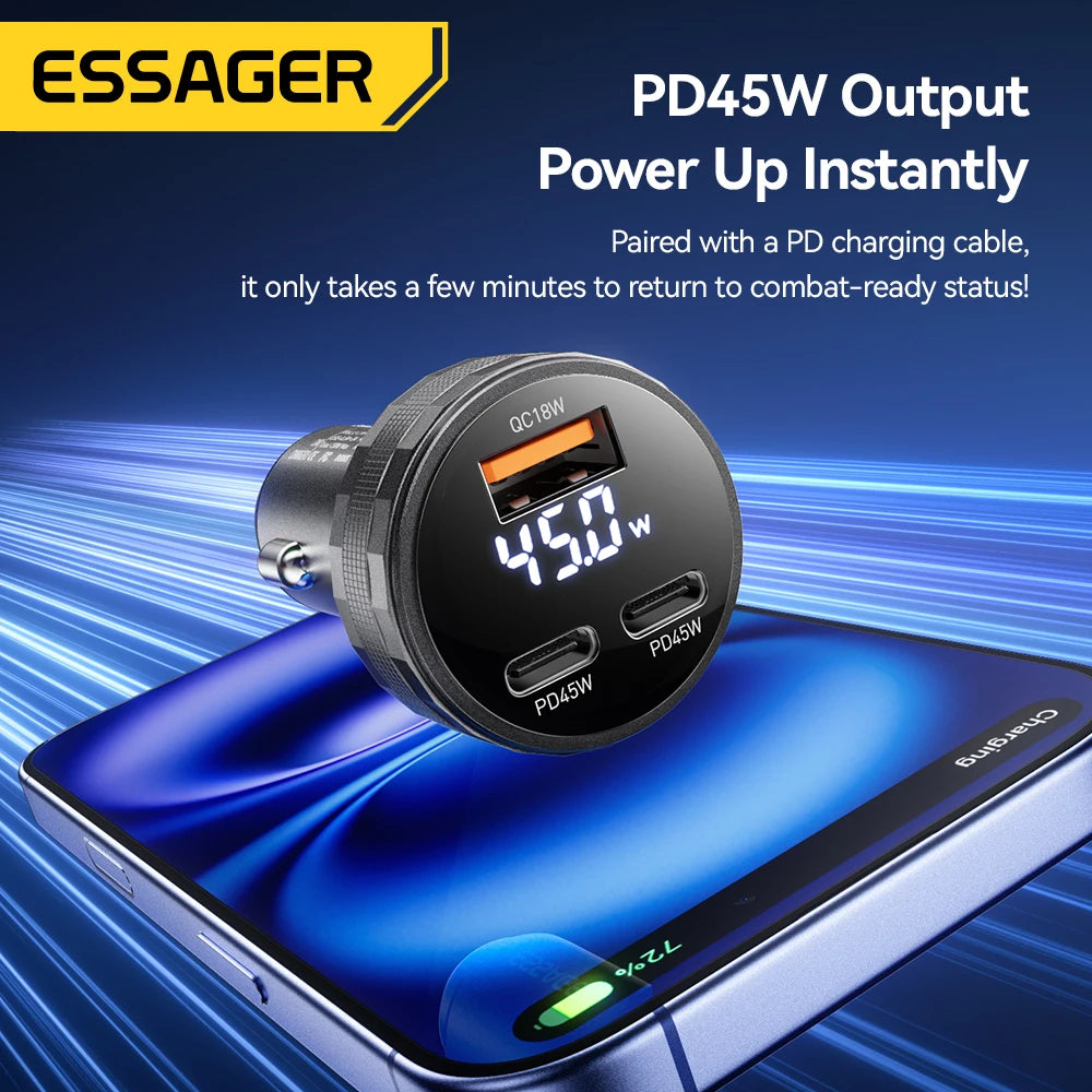 Essager 108W 3-Port Car Charger – PD3.0 & QC3.0 Fast Charge USB Car Charger SPOT