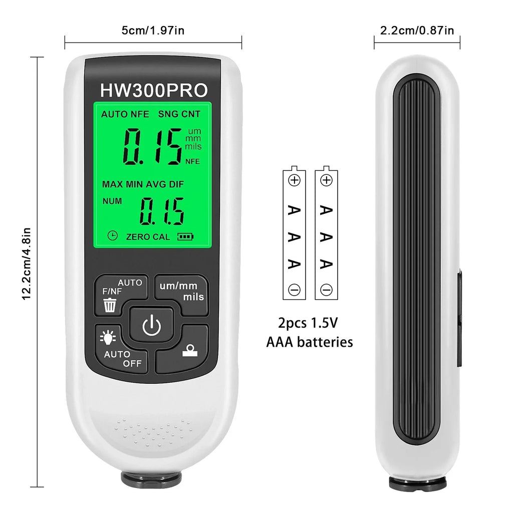 HW-300PRO Digital Paint Coating Thickness Gauge 0–2000µm Paint Thickness Gauge SPOT
