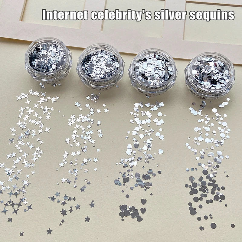 Silver Sequin Mix Nail Art Charms – Stars & Shapes Paillette Jar Nail Art Charms SPOT