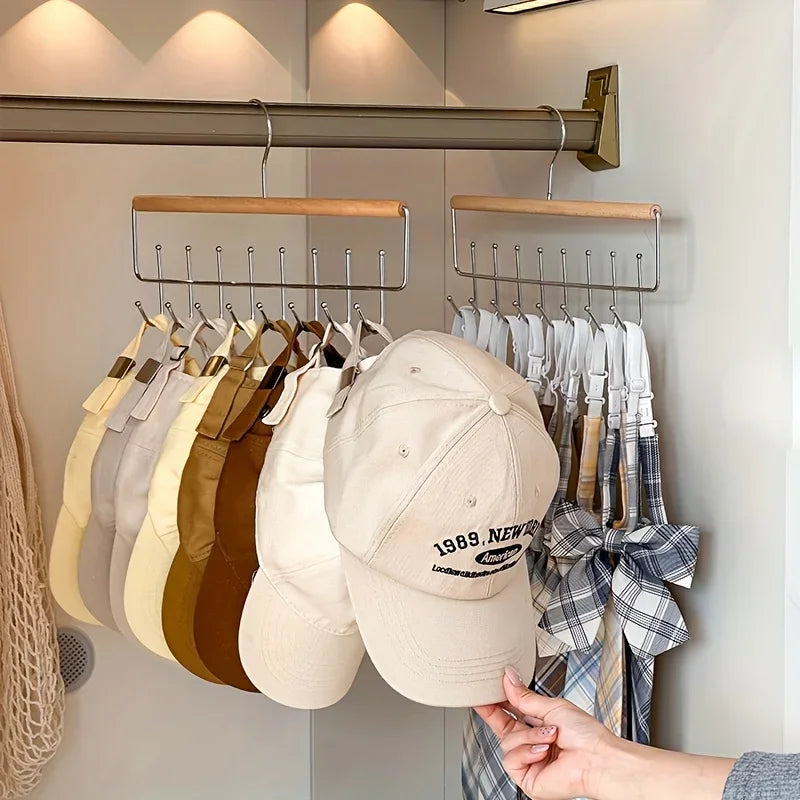 Wooden Hat Rack Organizer with Hooks – Caps, Belts & Ties Hat & Accessory Rack SPOT