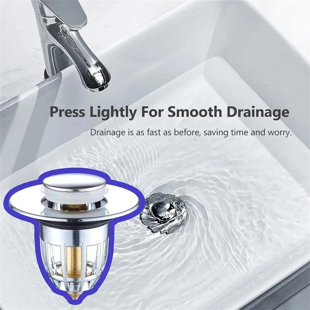Pop-Up Chrome Sink Drain Stopper with Hair Catcher Filter Sink Drain Stopper SPOT