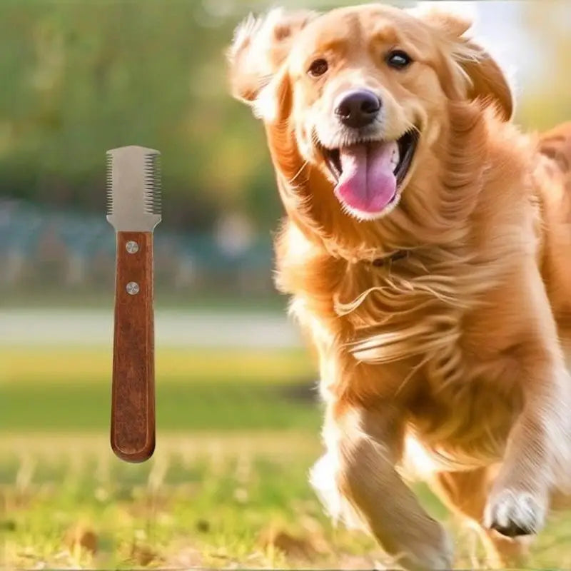 Pet Stripping Knife – Stainless Steel Grooming Tool Wood Handle Pet Grooming Knife SPOT