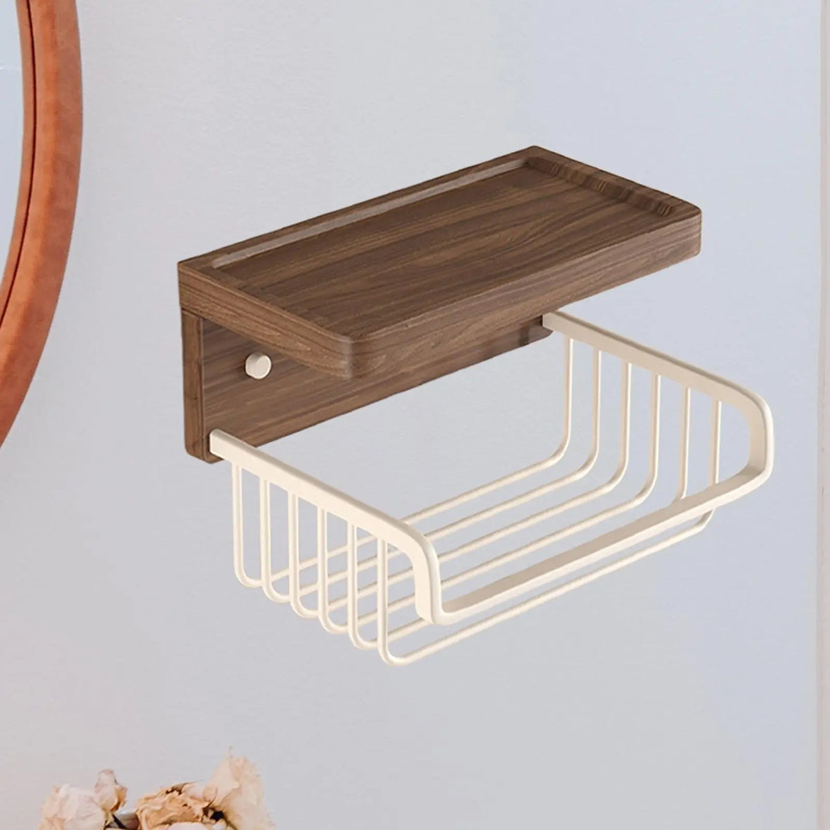 Wall-Mounted Toilet Paper Holder with Shelf & Basket Organizer Toilet Paper Holder SPOT