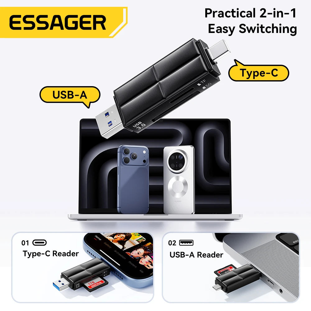 Essager USB 3.0 & Type-C SD Micro SD Card Reader Adapter Memory Card Reader SPOT