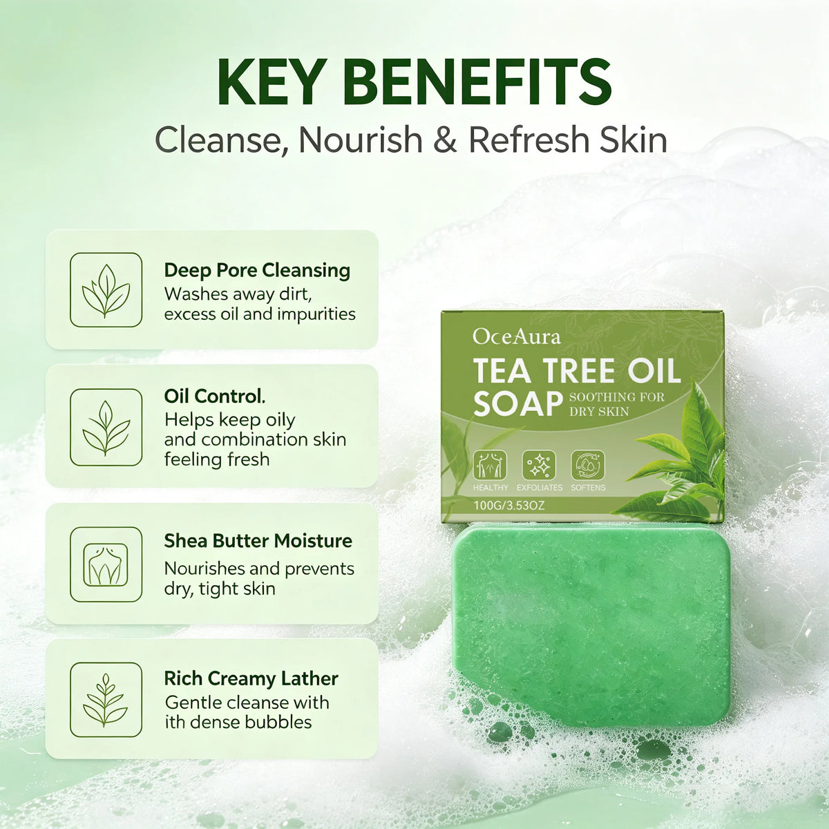 OceAura Tea Tree Oil Soap Bar – Deep Cleansing & Moisturizing Body Soap Bar SPOT
