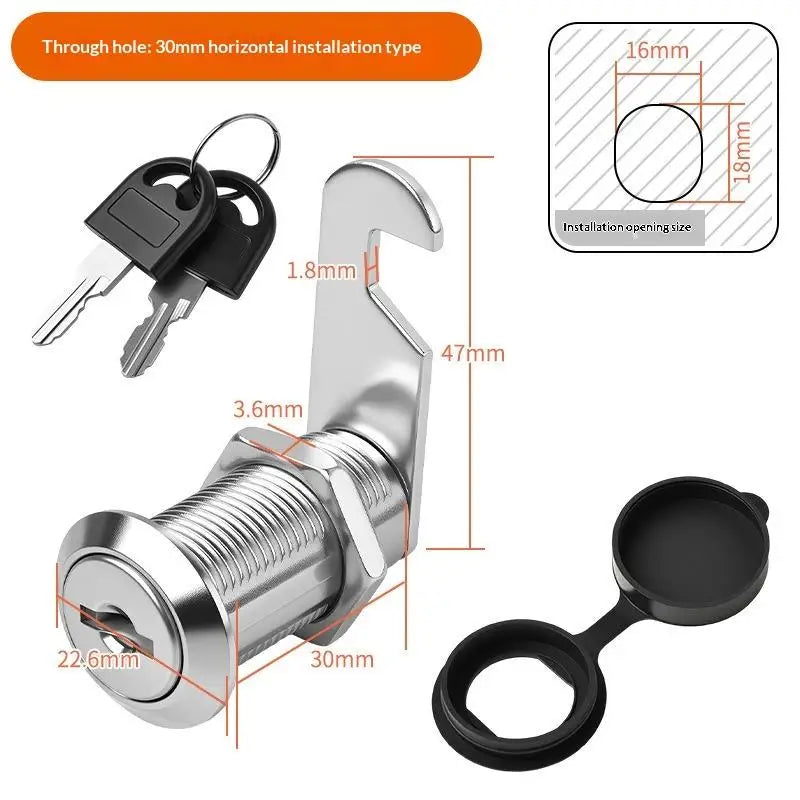 Zinc Alloy Cam Lock with Waterproof Cover & 2 Keys Cam Lock SPOT A10
