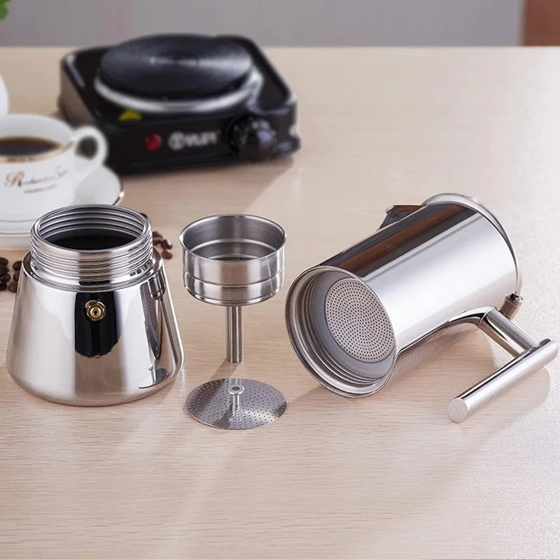 DUTRIEUX Stainless Steel Moka Pot – Induction & Stovetop Moka Coffee Pot SPOT