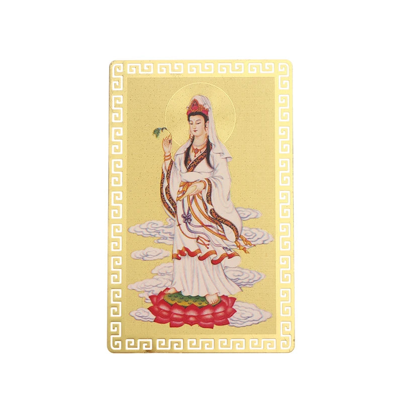 Brass Guanyin Bodhisattva Heart Sutra Gold Card – Luck & Blessing Spiritual Talisman Card SPOT