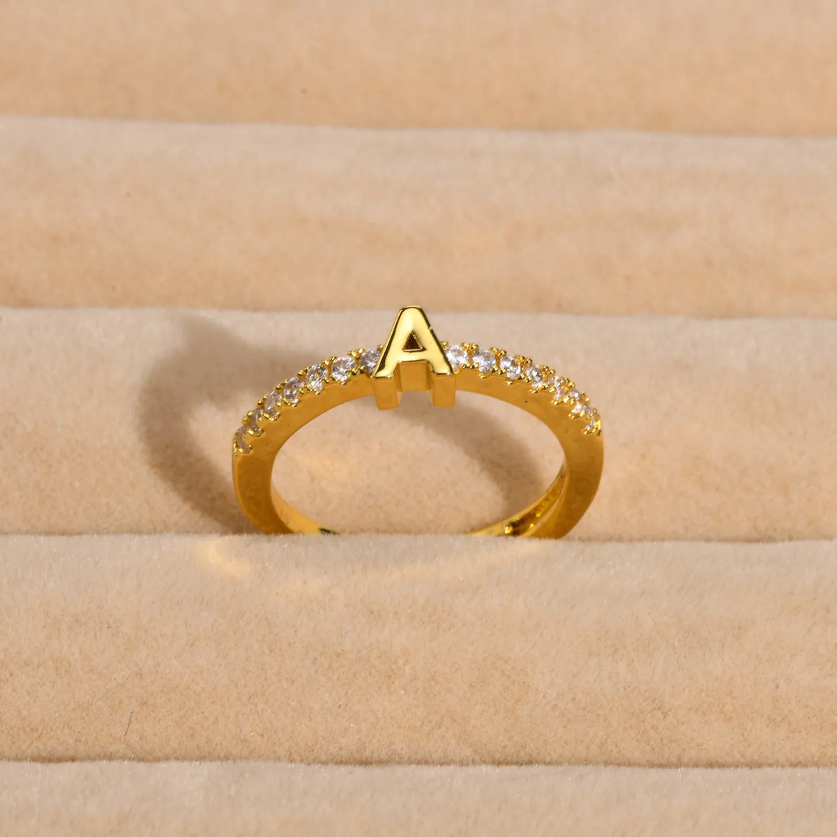 Women's Initial Letter Ring – Pavé CZ Adjustable Stacking Ring Initial Letter Ring SPOT