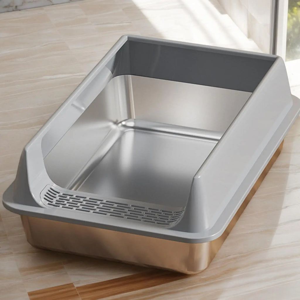 Stainless Steel Semi-Enclosed Cat Litter Box for Large Cats Cat Litter Box SPOT Default Title