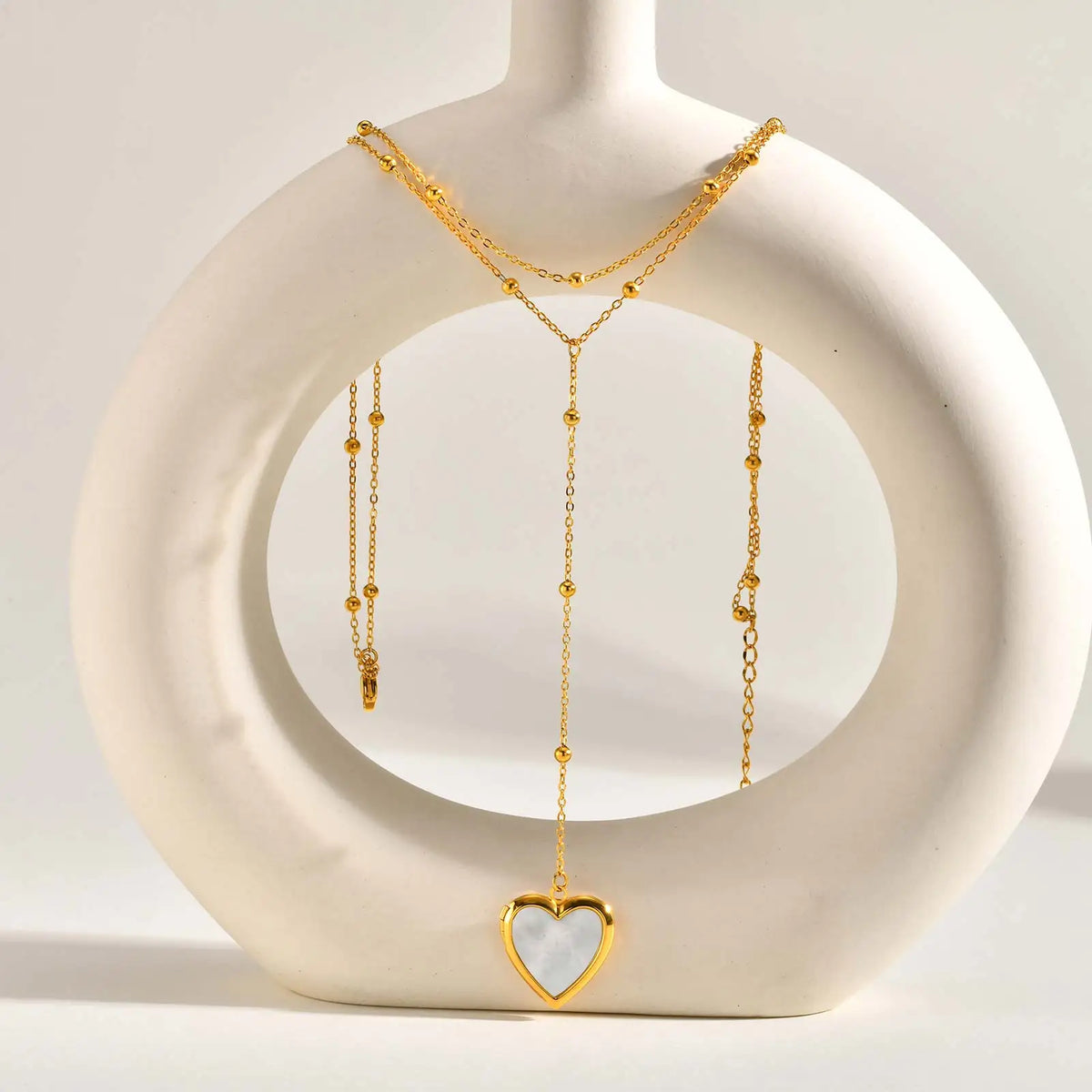 Women's Gold Heart Locket Lariat Necklace – Stainless Steel Locket Pendant Necklace SPOT