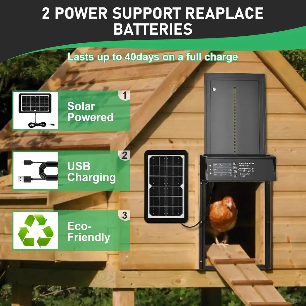 Solar USB Automatic Chicken Coop Door – Timer & Light Sensor Automatic Coop Door SPOT