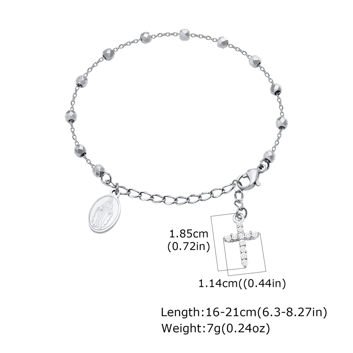 Virgin Mary Rosary Bracelet – Stainless Steel Cross Charm Religious Charm Bracelet SPOT BR-1771S