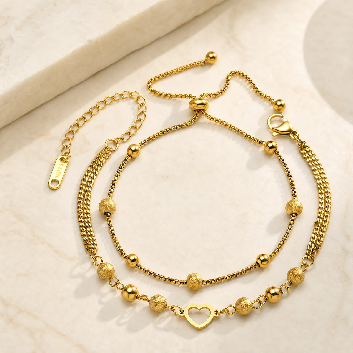 18K Gold Plated Bead Slider Bracelet – Waterproof & Stackable Chain Link Bracelet SPOT