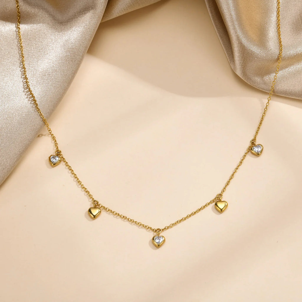 Cubic Zirconia Heart Pendant Necklace – Gold Stainless Steel Pendant Necklace SPOT