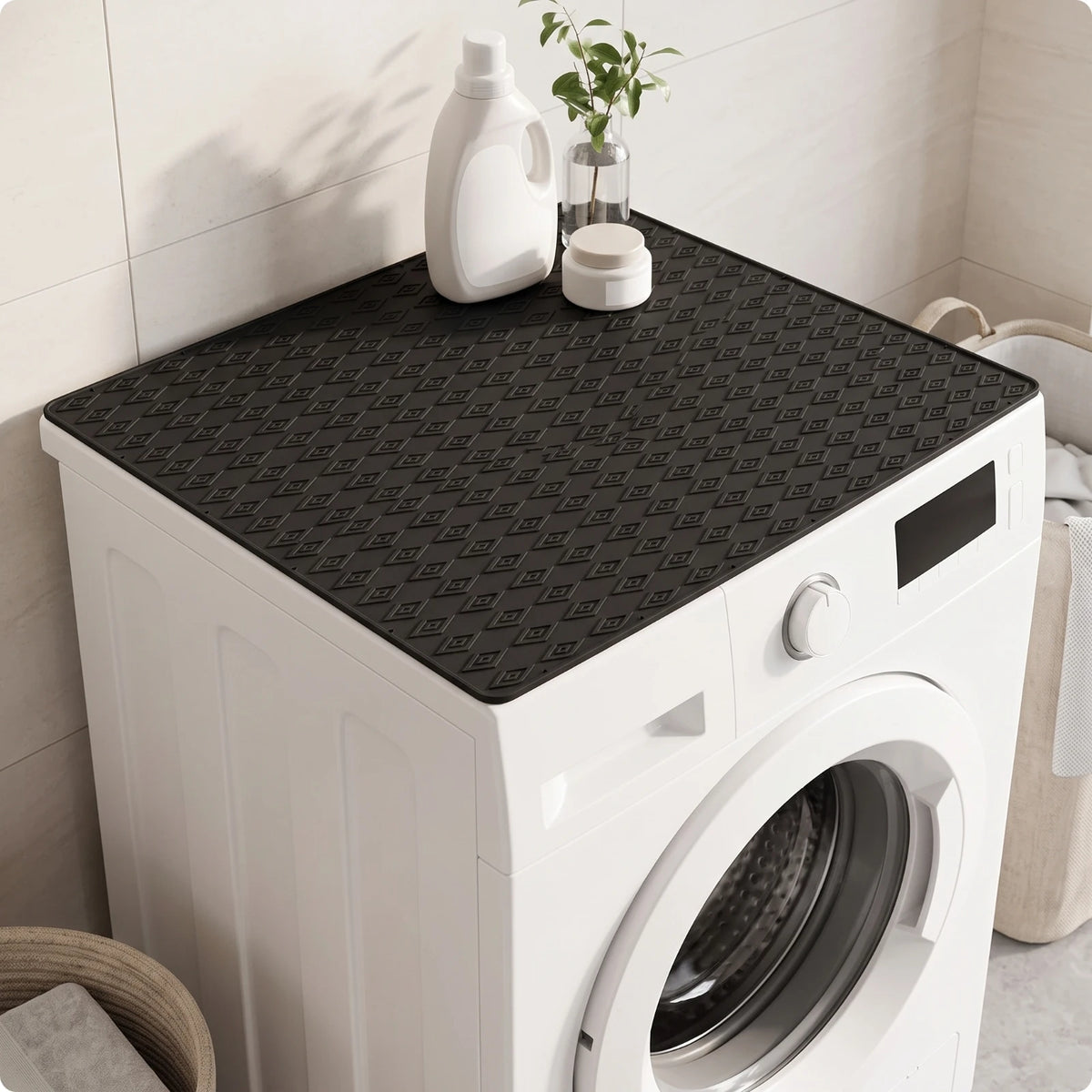 Silicone Washing Machine Mat – Waterproof Non-Slip Appliance Pad Appliance Protector Mat SPOT Black