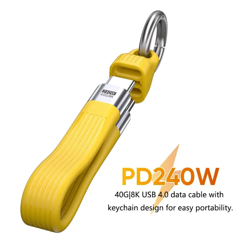 240W USB4 USB-C Keychain Cable – 40Gbps Fast Charge & 8K USB-C Cable SPOT YE
