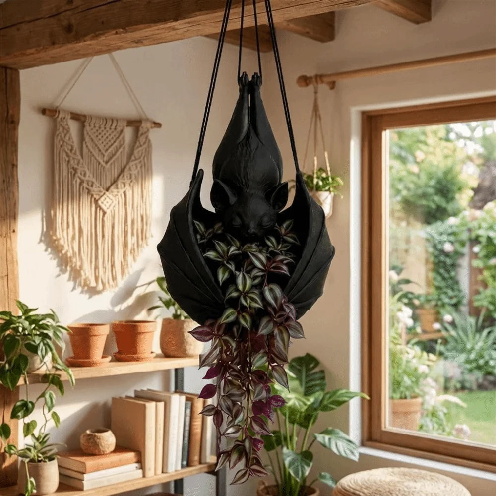Gothic Bat Hanging Planter – Black Bat Wing Succulent Pot Hanging Planter SPOT