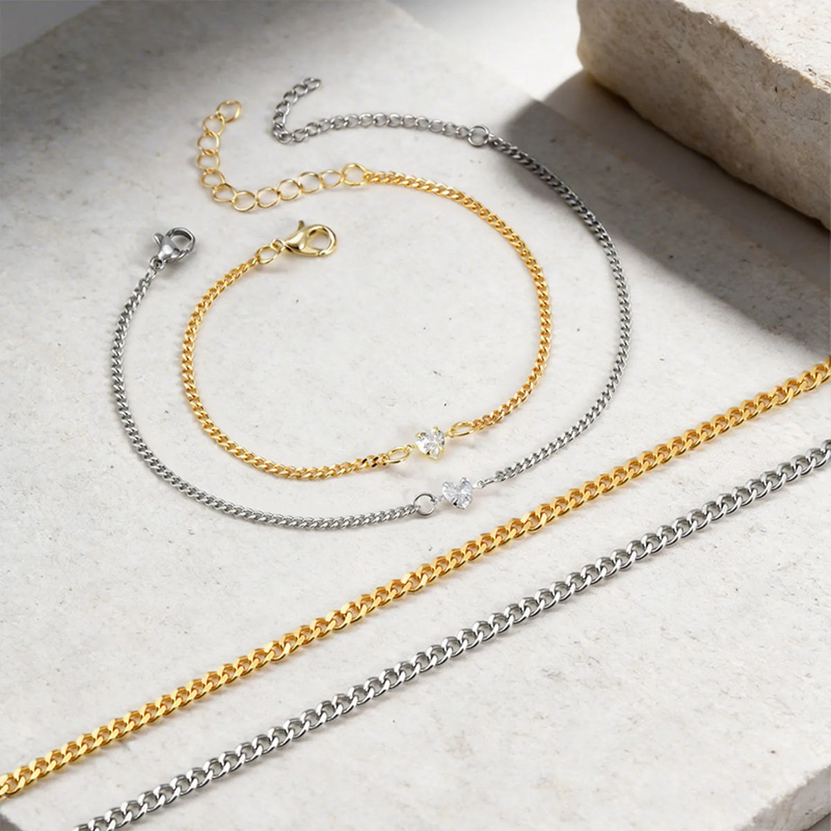 Matching Couple Bracelets – Cuban Link CZ Heart Stainless Steel Couple Bracelet Set SPOT