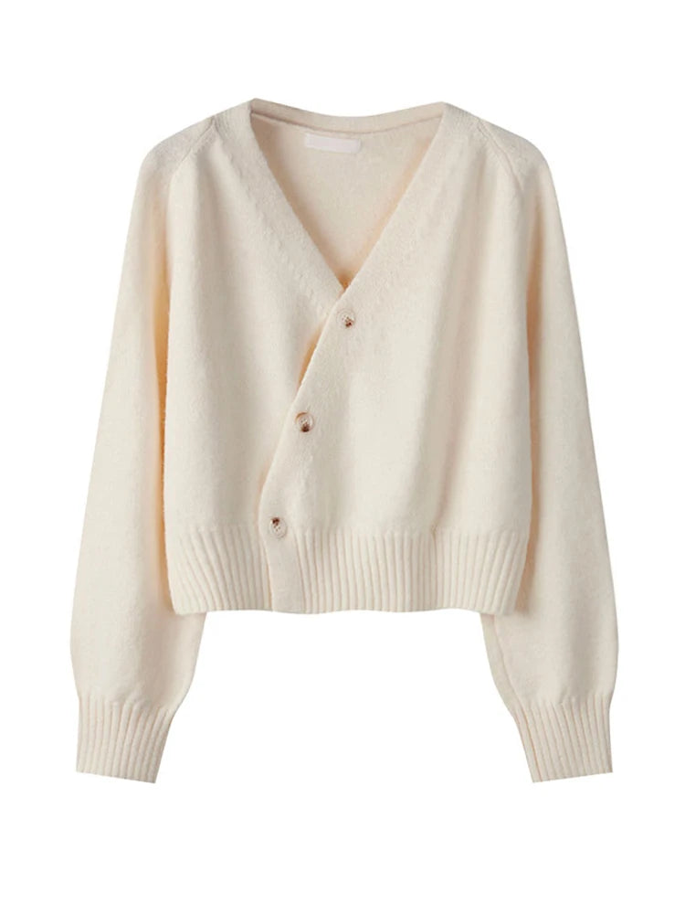 Women's V-Neck Button Cardigan – Loose Knit Sweater Knit Cardigan Sweater SPOT One Size Beige