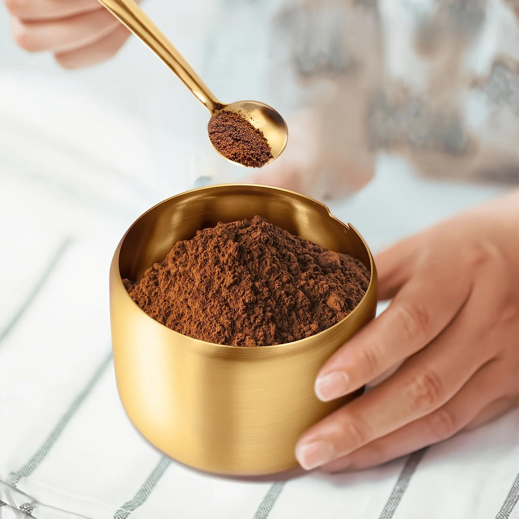 Gold Stainless Steel Sugar Bowl with Glass Lid & Spoon – 270ml Sugar Bowl SPOT