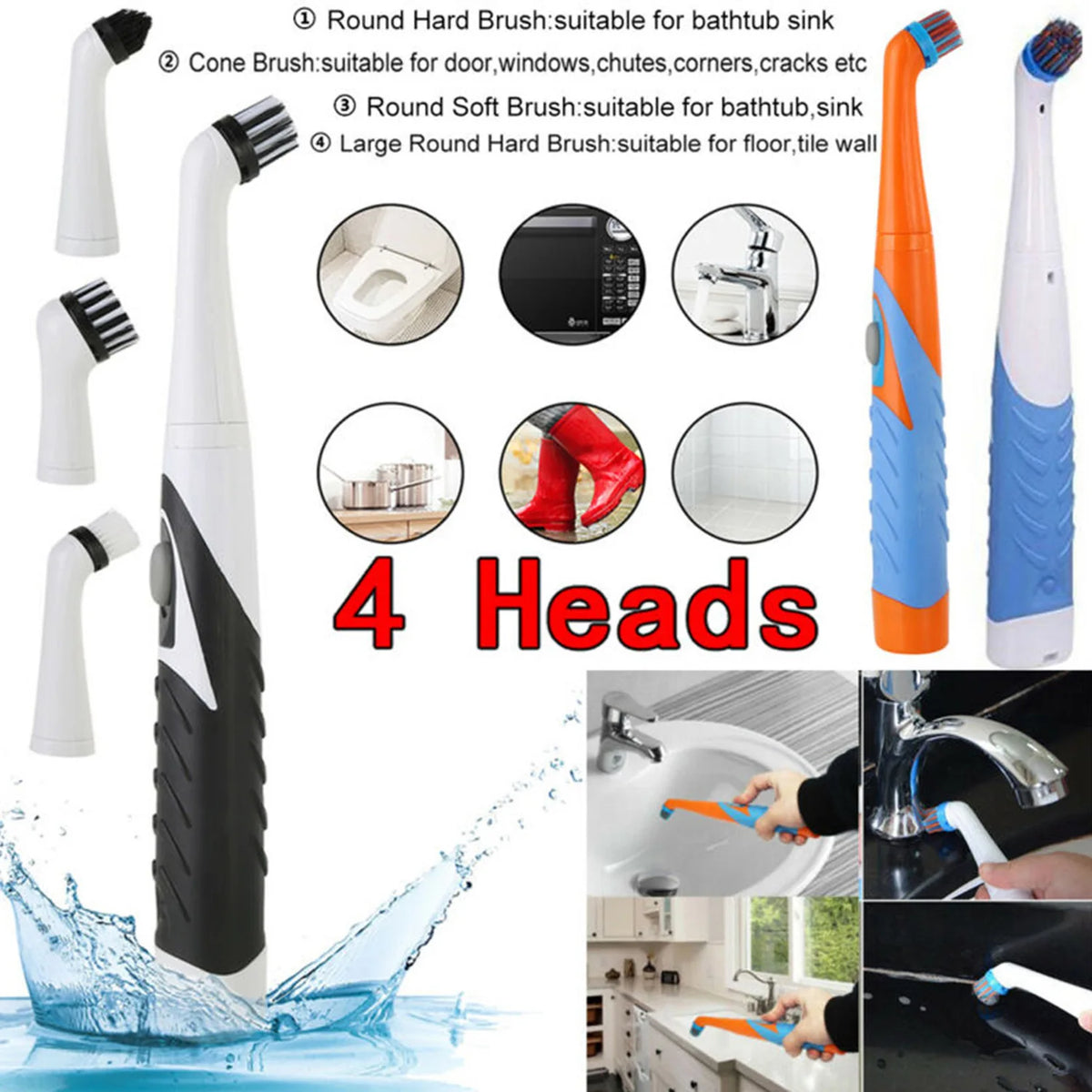 Electric Spin Scrubber Kit – 4 Brush Heads, Rotating Handle Electric Cleaning Brush SPOT