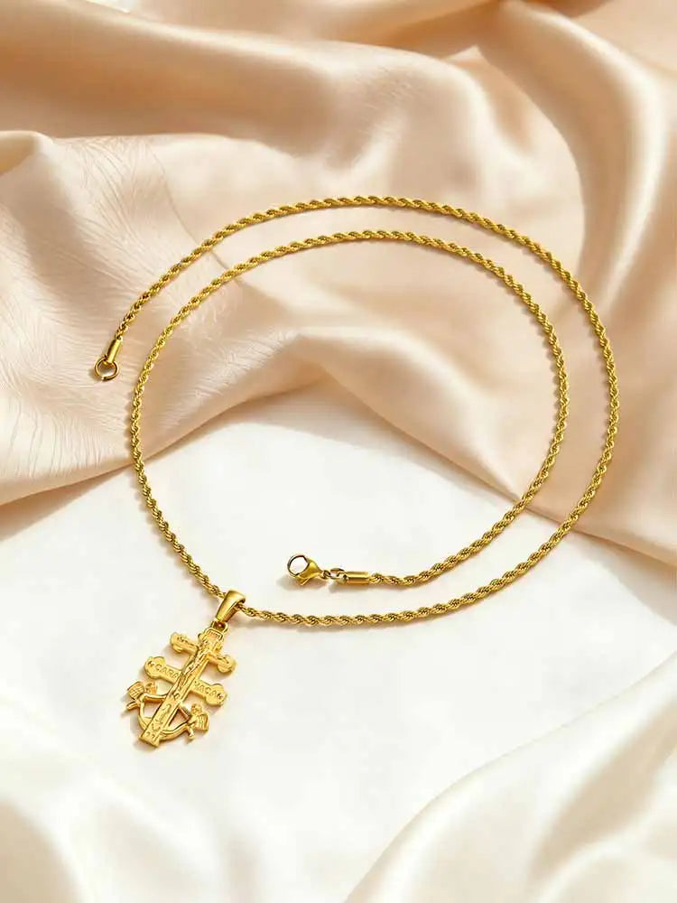 Caravaca Double Cross Necklace – Catholic Pendant for Women Religious Pendant Necklace SPOT