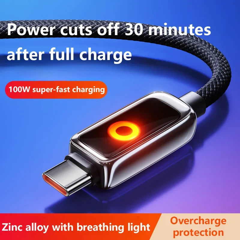 100W USB-C Fast Charge Cable 1M/2M – Auto Power Off, 6A USB Charging Cable SPOT