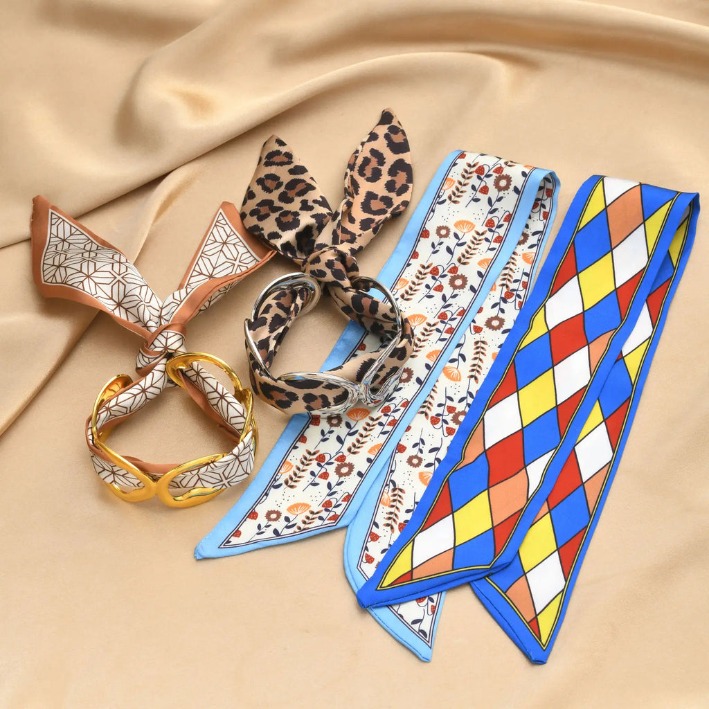 Meaeguet Silk Scarf Cuff Bracelet – Geometric Stainless Steel Cuff Bangle Bracelet SPOT