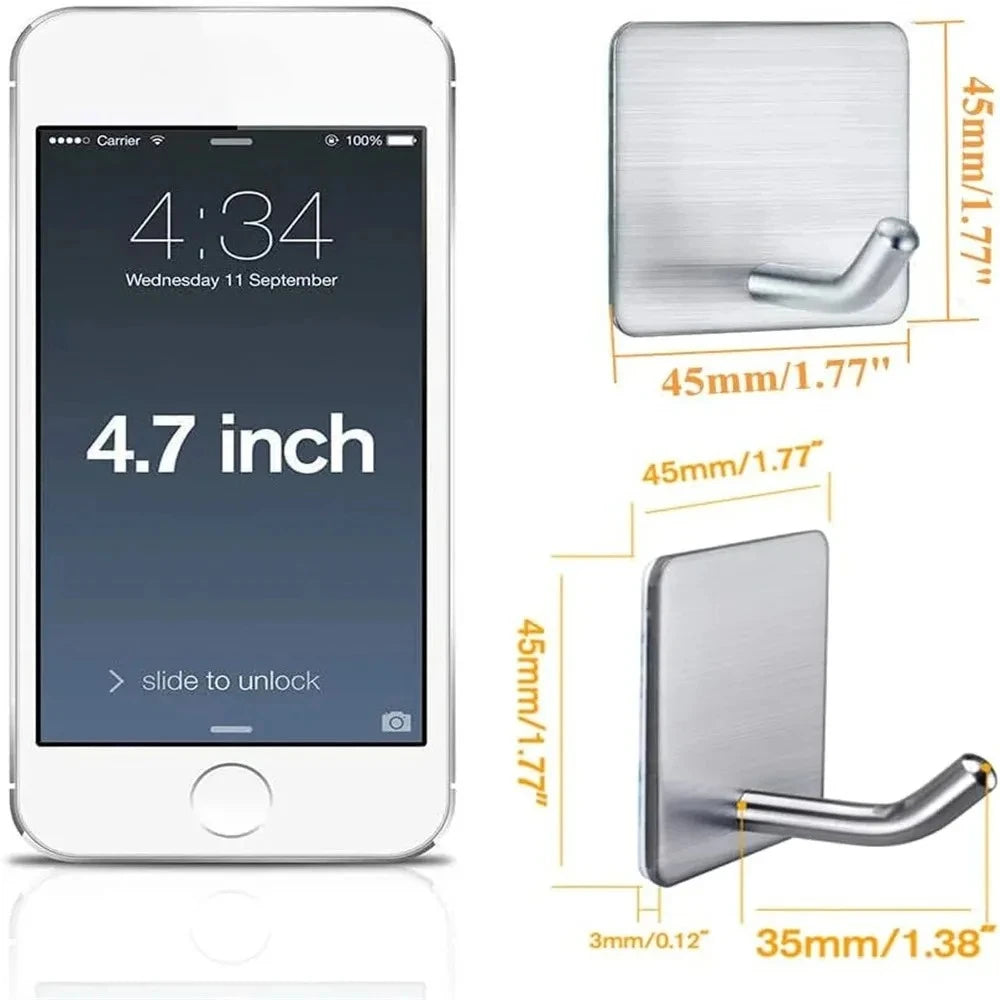 4-Pack Stainless Steel Self-Adhesive Wall Hooks – No Drill Adhesive Wall Hooks SPOT