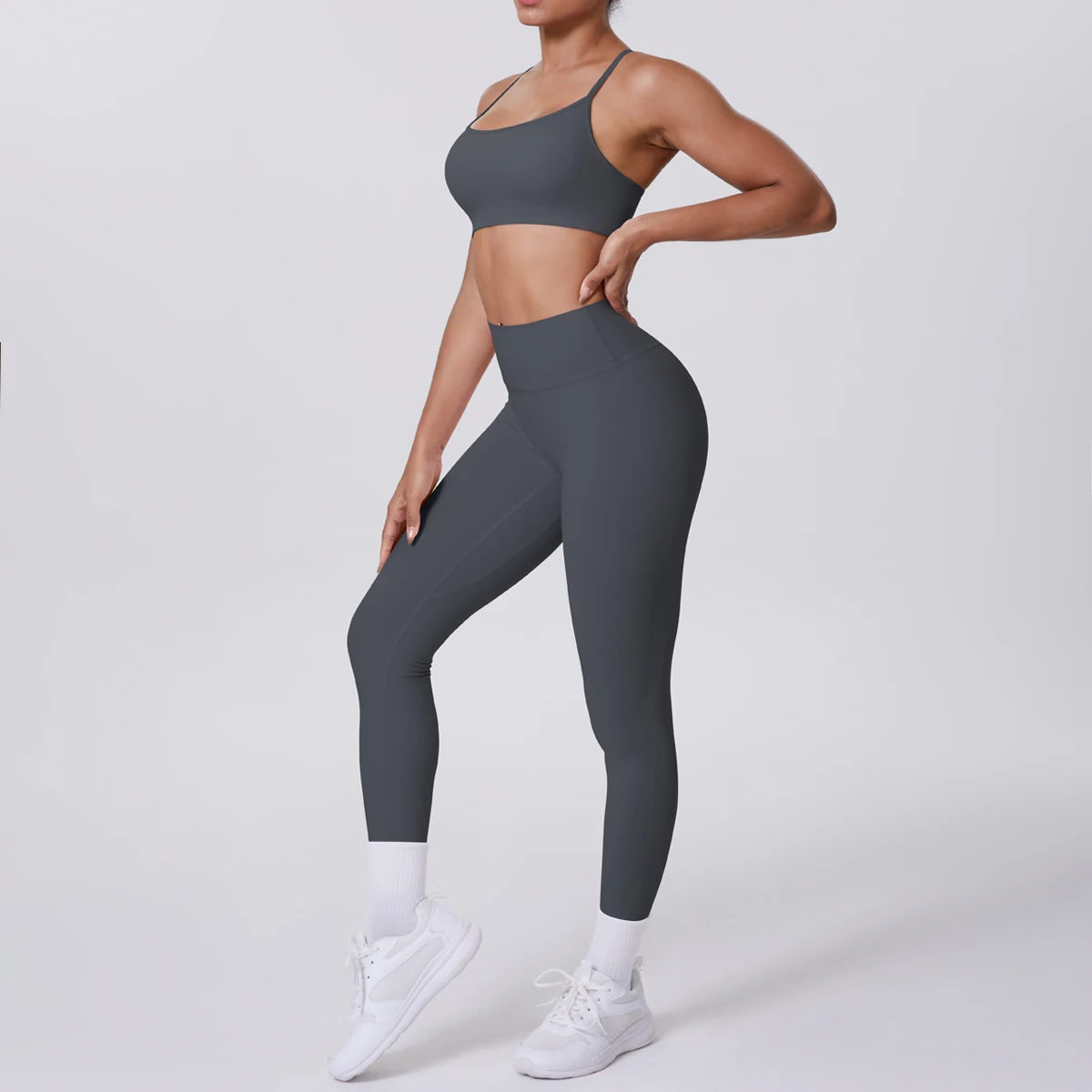 Women's Seamless Yoga Set – Sports Bra & High-Waist Leggings Women's Activewear Set SPOT Graphite Grey XL