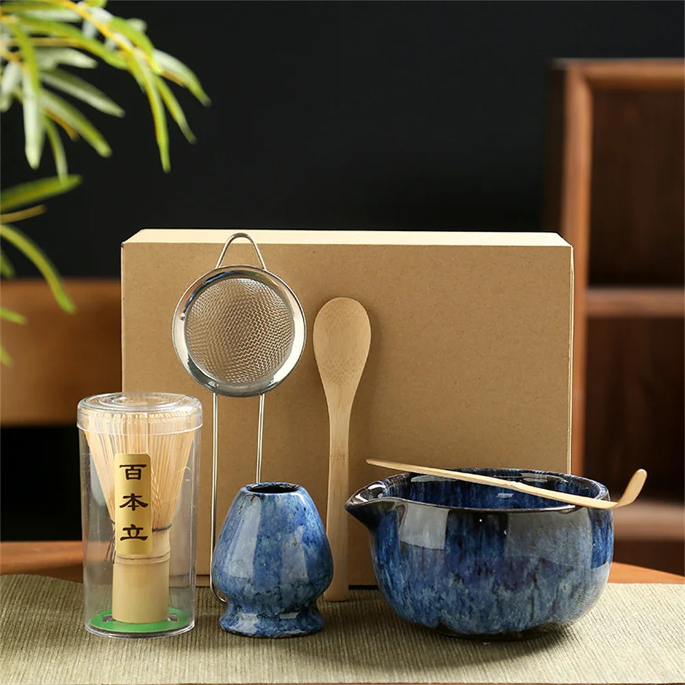6-Piece Japanese Matcha Tea Set – Bamboo Whisk, Bowl & Kit Matcha Tea Set SPOT Blue 6pcs