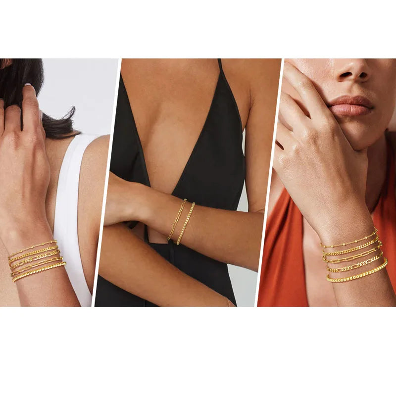 18K Gold Plated Stackable Bracelets – Paperclip & Cuban Link Gold Chain Bracelet SPOT